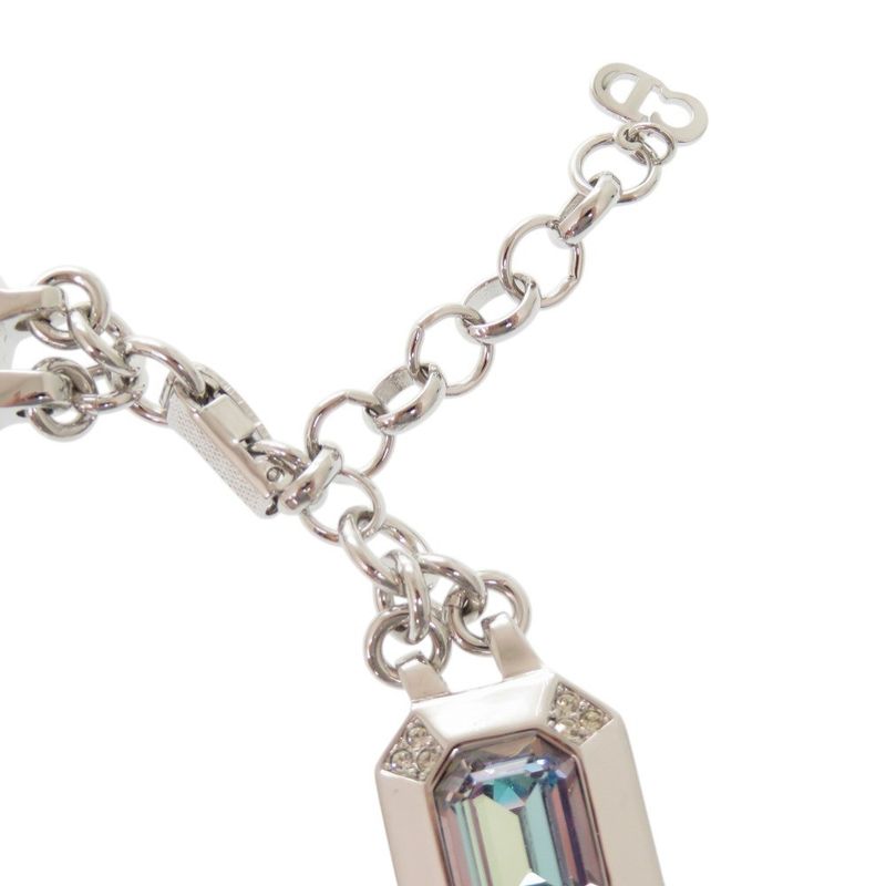 Christian Dior Vintage Metal Stone Silver Necklace Earrings 0757 Christian Dior