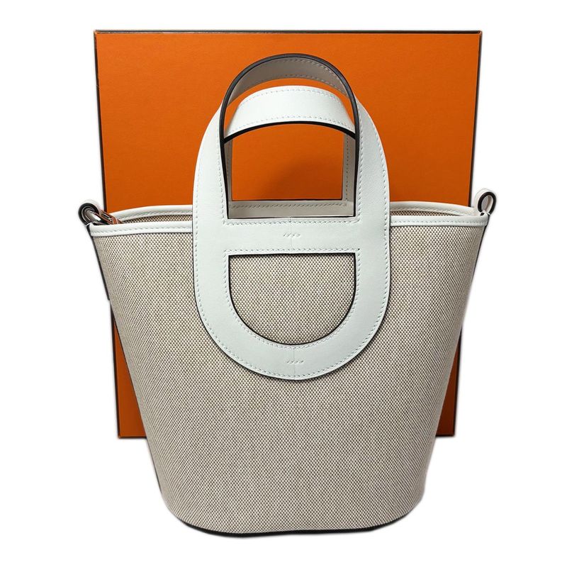 Hermes in the Loop 18 Toile Ash Veau Ecru Silver Handbag