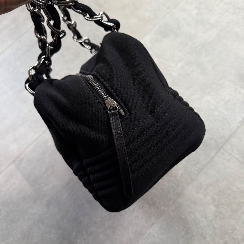 Chanel Chain Shoulder Bag Coco Mark Cotton Jersey Black Silver Hardware Deca