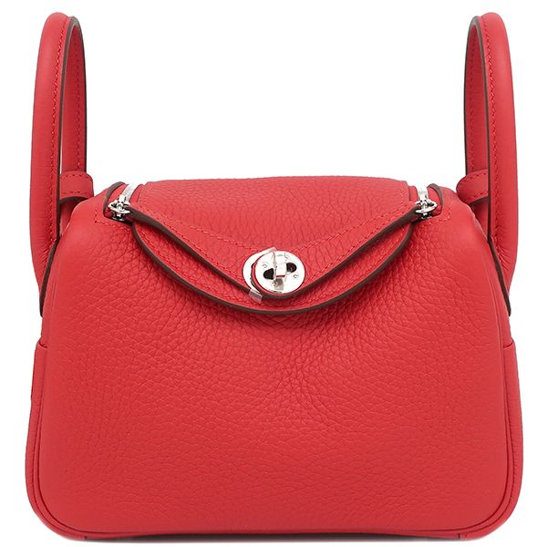 Hermes Shoulder Bag Lindy Mini 20 Taurillon Clemence Vermilion Silver Hardware