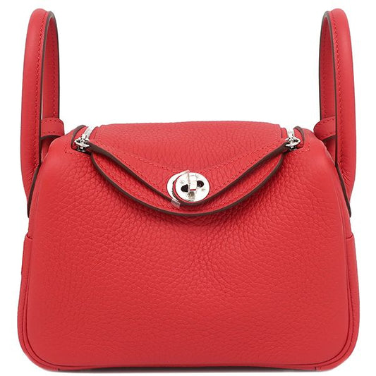 Hermes Shoulder Bag Lindy Mini 20 Taurillon Clemence Vermilion Silver Hardware