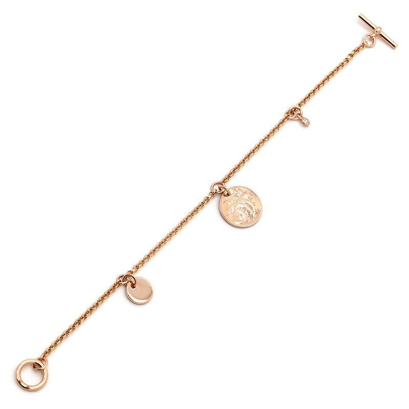 Hermes Bracelet Exlibris PM 18k Pink Gold Diamonds Rose Gold Sh Pink Gold Au750