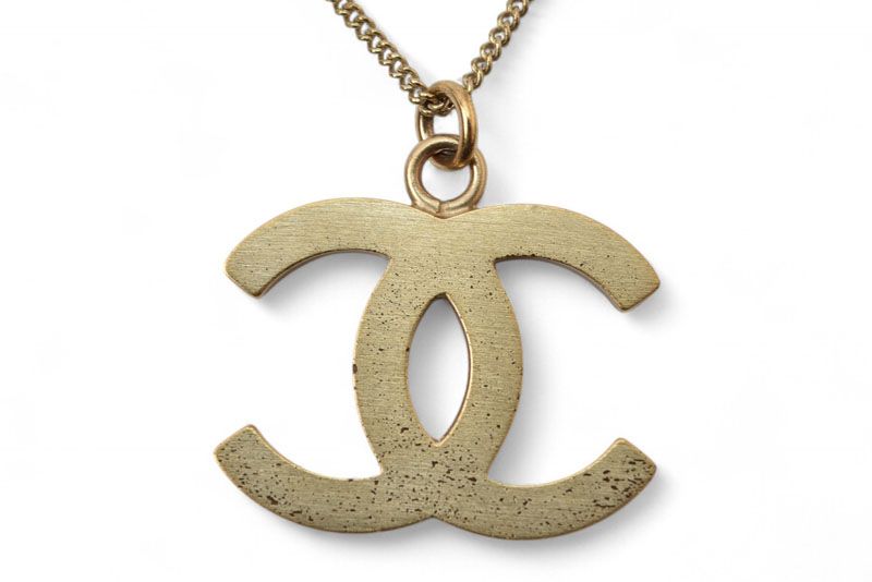 Chanel Necklace Pendant Chanel Coco Mark CC Rhinestone Vintage Gold B12