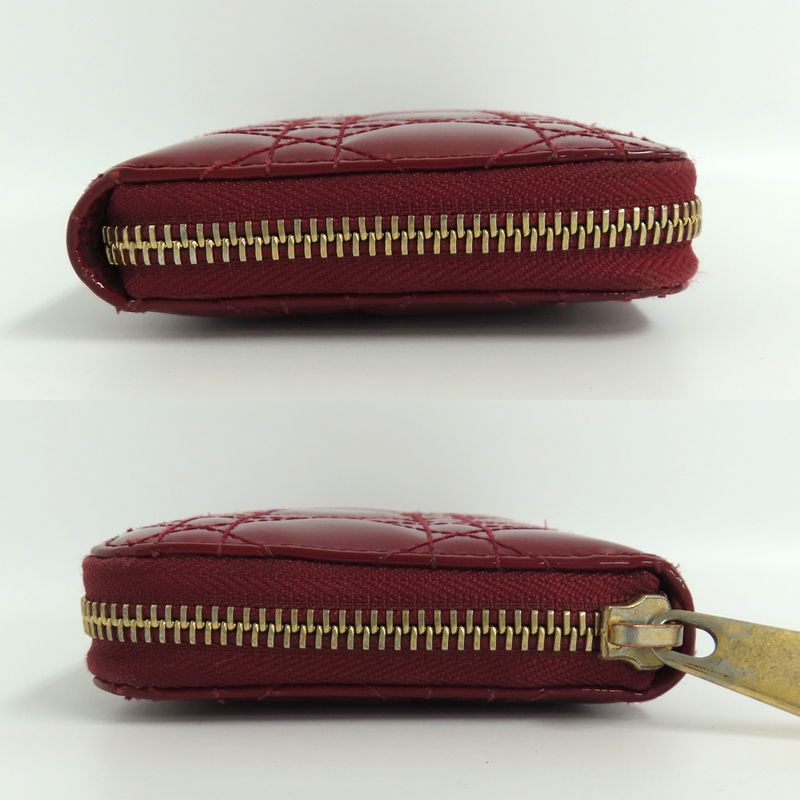 Dior Canage Round Zipper Long Wallet Lady Red Gold Hardware Charm