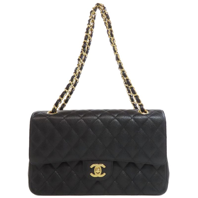 Chanel Double Flap Matelasse Gold Hardware Shoulder Bag Grained Calfskin Women