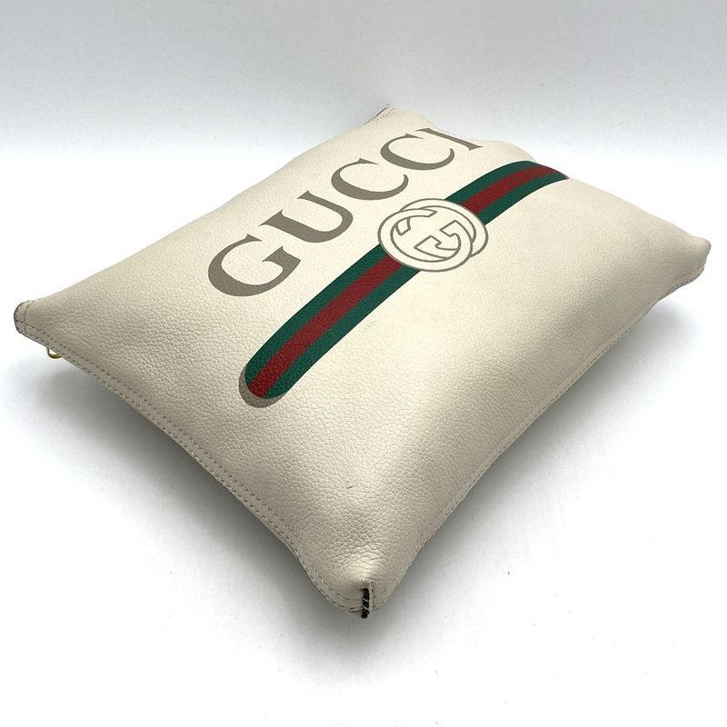 Gucci 500981 Portfolio Clutch Bag White Leather Women Men