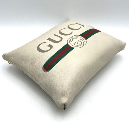 Gucci 500981 Portfolio Clutch Bag White Leather Women Men