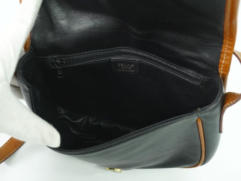 Authentic Celine Leather Shoulder Bag Pochette Black Bag Pre-owned [follow-up