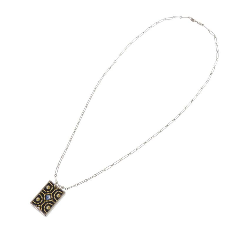 Hermes Boite A Rêve Pendant Accessory Case Metal Silver Navy Necklace 1421
