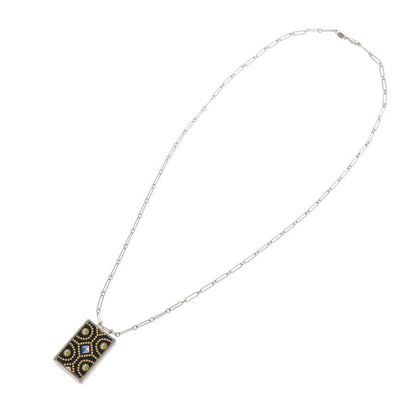 Hermes Boite A Rêve Pendant Accessory Case Metal Silver Navy Necklace 1421