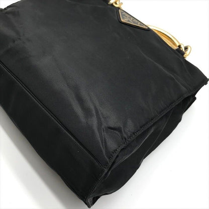Prada Nylon Tessuto Metal Handle Hand Bag Black Bag