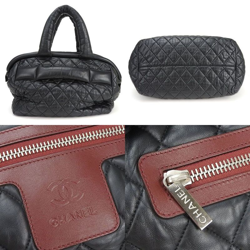 Chanel Tote Bag Boston Coco Cocoon 13th Black Bordeaux Leather Quilted Usual