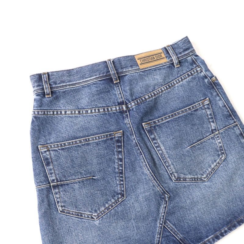 Christian DIOR 422j21a3830 100% Cotton Trapeze Denim Miniskirt With Logo Patch