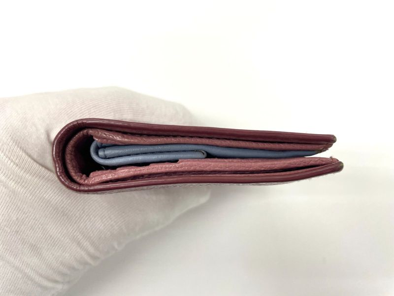 Prada Etiquette Calf Leather Compact Wallet Bifold Wallet Pink X Light Blue