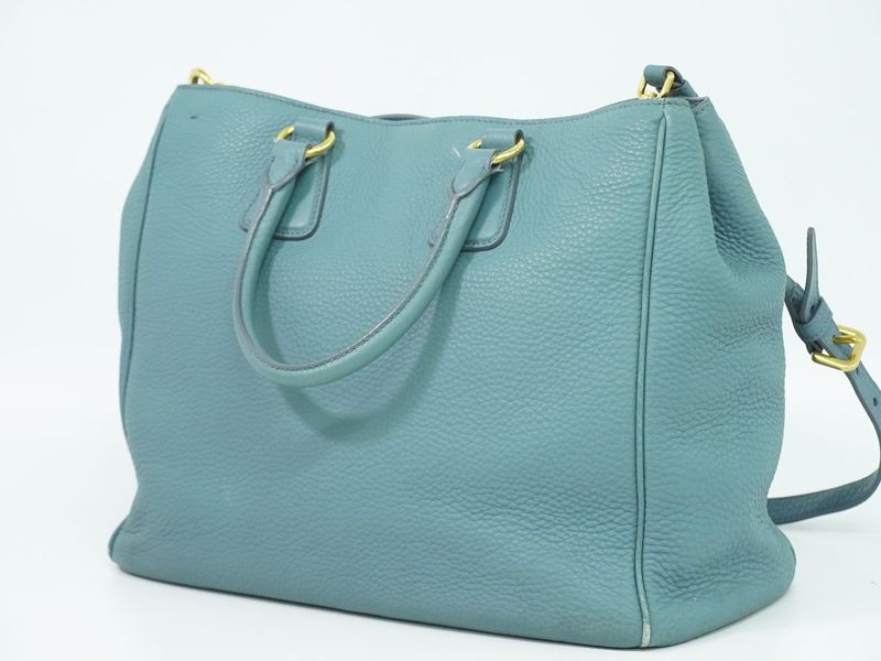Authentic Prada Leather 2WAY Shoulder Bag Handbag Light Blue Bag Pre-owned
