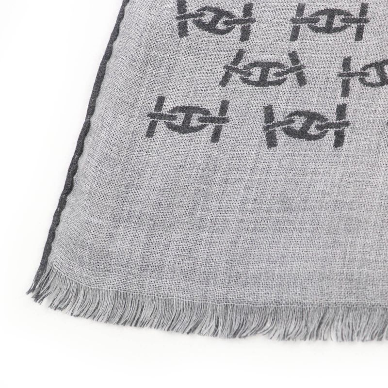 Hermes Mayon Rhythm Cashmere Silk Cendre/anthracit Fringed Large Shawl Scarf
