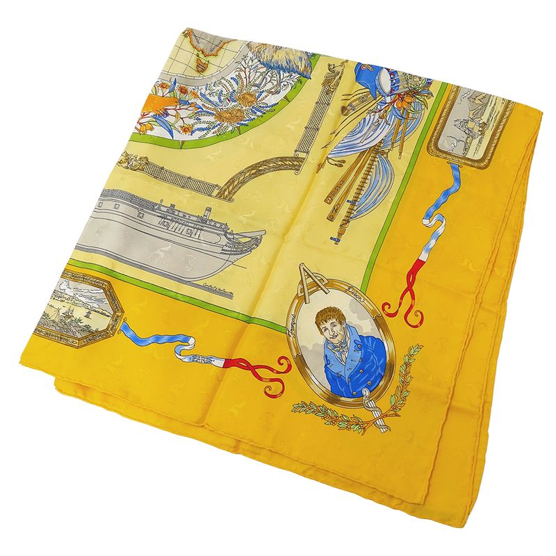 Hermes Scarf Women's Brand Carré 90 LE Geographe Geographer Silk Yellow Large