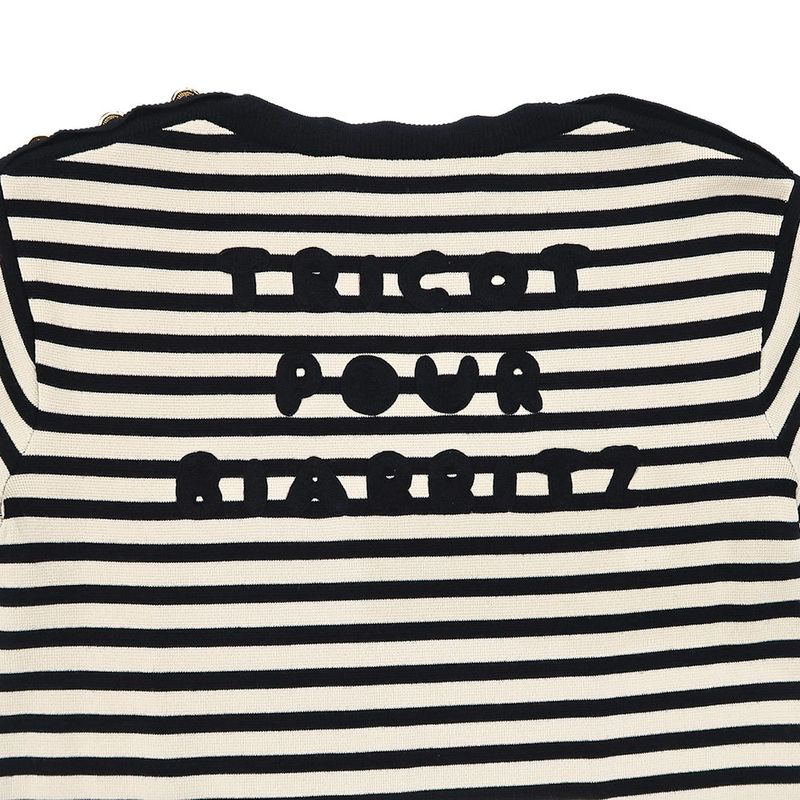Gucci Knit Dress Border Light Beige Black M Wool 572614 Women's Apparel