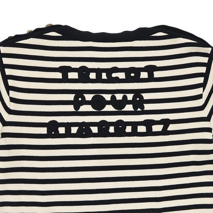 Gucci Knit Dress Border Light Beige Black M Wool 572614 Women's Apparel