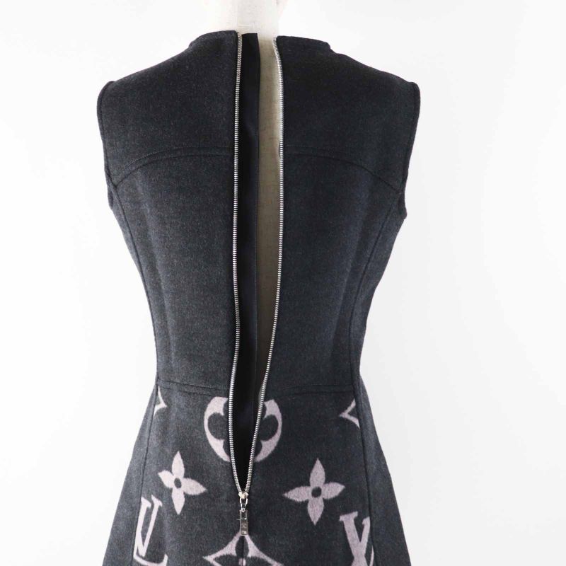 Louis Vuitton 20AW Wool Silk Monogram Sleeveless A-line Dress/dress Dark Grey