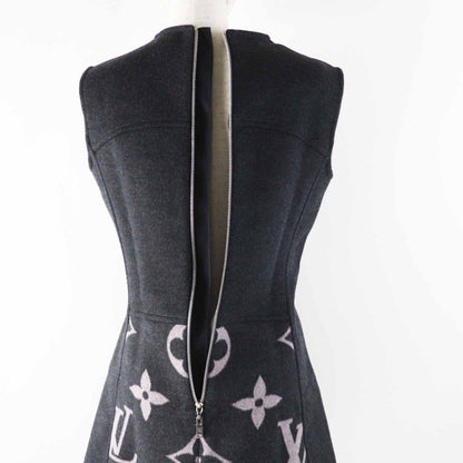 Louis Vuitton 20AW Wool Silk Monogram Sleeveless A-line Dress/dress Dark Grey
