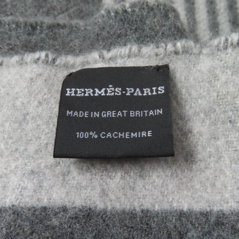Hermes Sangre À Bucle 100% Cashmere Anthogracito / Gris Cles Fringed Scarf 39 X