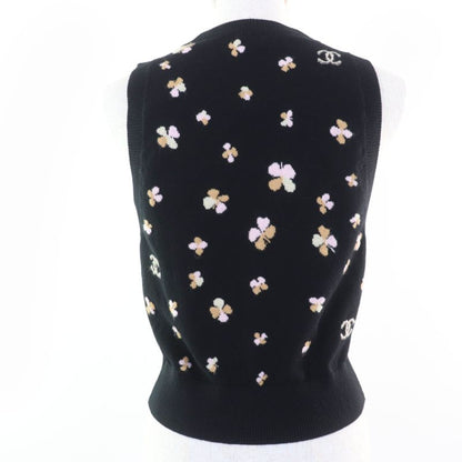 CHANEL 24SS P76928k11094 Cashmere Clover Coco Mark Knit Vest Top Black 36 Made