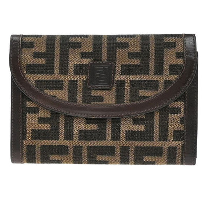 Fendi Trifold Wallet Zucca Pattern Canvas Leather Brown 01ka823