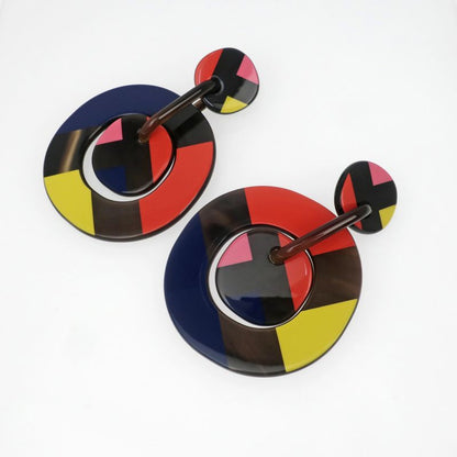 Hermes Amulet Lacquer-gm Earrings Buffalo-horn Multicolor-svhardware