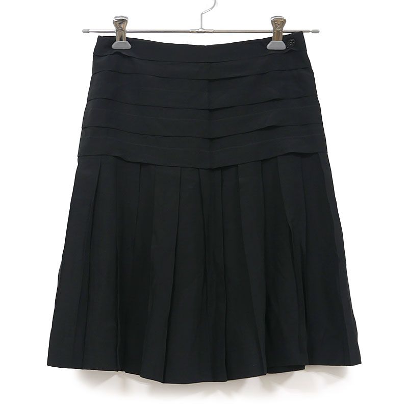 Chanel Pleated Skirt 34 P28626 Black Silk Knee Length
