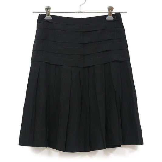 Chanel Pleated Skirt 34 P28626 Black Silk Knee Length