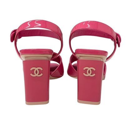 Chanel Sandals Shoes Patent Pink Unused Here Mark Strap