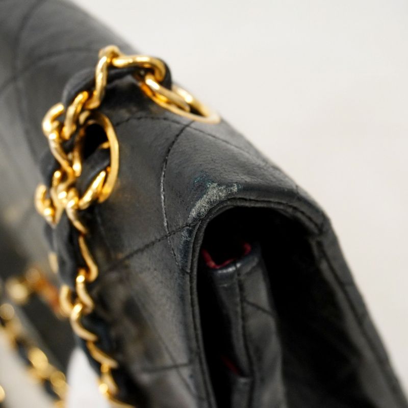 Chanel Shoulder Bag Matelasse Lambskin Black Gold Hardware Women