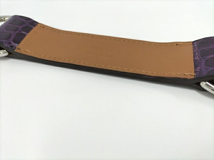 Hermes Scarf Belt Croc Leather Purple □L Engraved