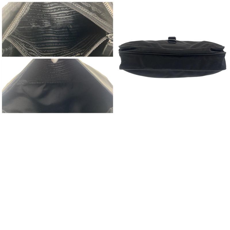 Prada Tessuto Triangle Logo Plate Black Silver Hardware Nylon Crossbody