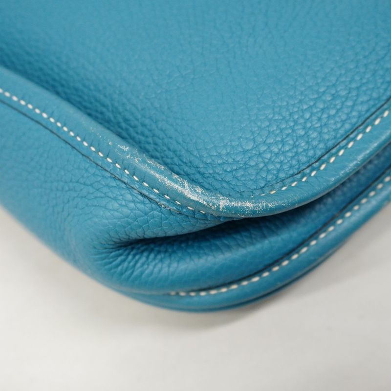 Hermes Shoulder Bag Evelyn 2PM Taurillon Cles Mance Blue Jean Silver Hardware