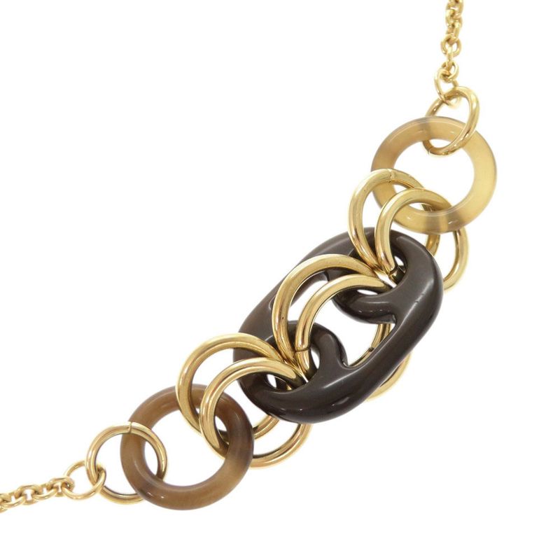 Hermes Ulidis Buffalo Horn Metal Brown Gold Necklace 0375 Hermes