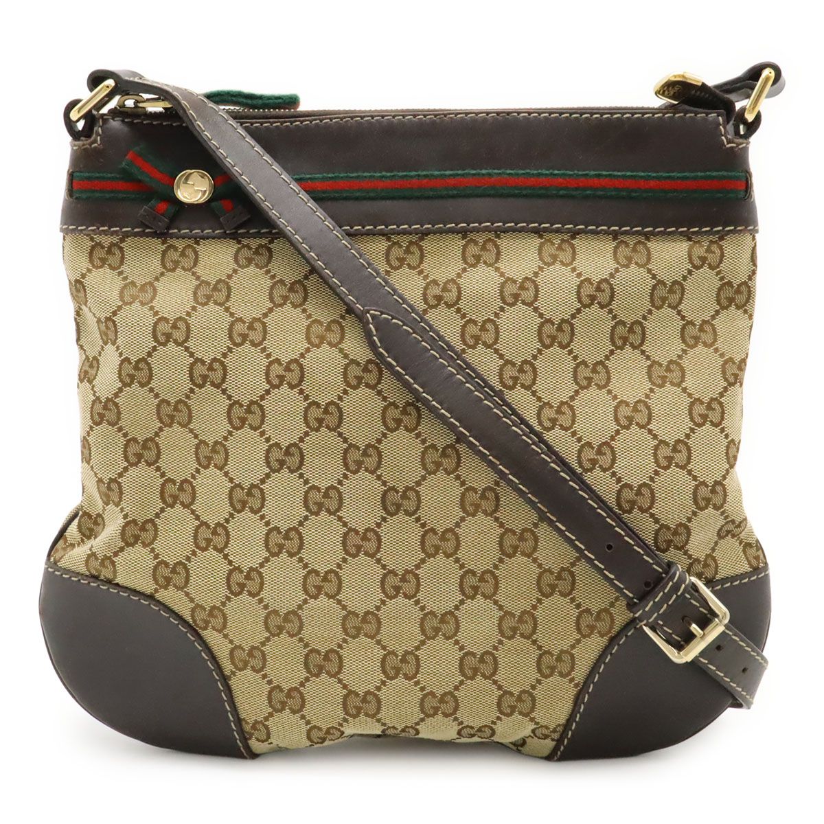 Gucci GG Canvas Mayfair Ribbon Shoulder Bag Crossbody Khaki Beige Dark Brown