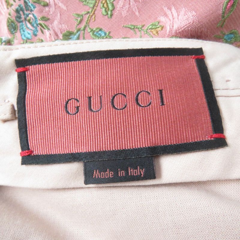 Gucci 621738 Silk Blend Flower Jacquard Flared Center Press Pants Pink 36 Made