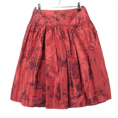 Hermes Silk Flared Skirt Women's 34 Horse Motif Horse Pattern Red Made In France