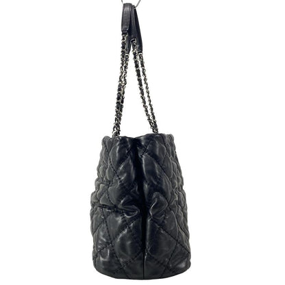 Chanel Tote Bag Wild Stitch Black Chain Shoulder/silver Hardware Leather
