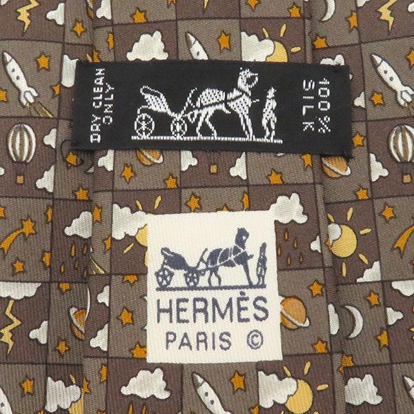 Hermes Necktie with Locket and Balloon 9cm (3.54in) Silk Brown and Multicolor