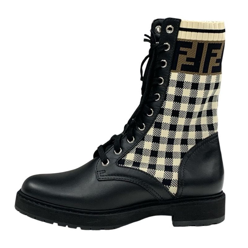Fendi Rococo Boots Short Boots Shoes Leather Fabric Black Ivory Brown Zucca