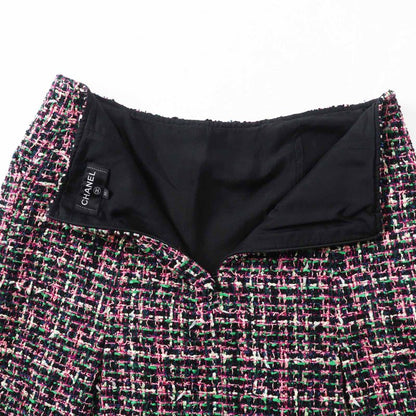 CHANEL P60792 Coco Mark Mixed Tweed Trapeze Skirt 100% Silk Lining Multi 36
