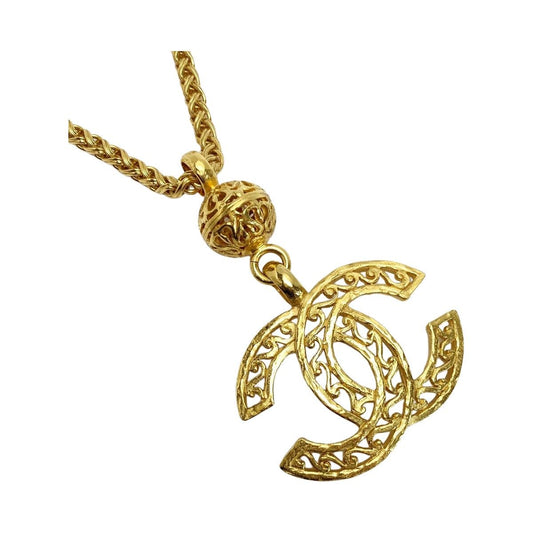 Chanel Cocomark Long Necklace 95a Gold GP Vintage