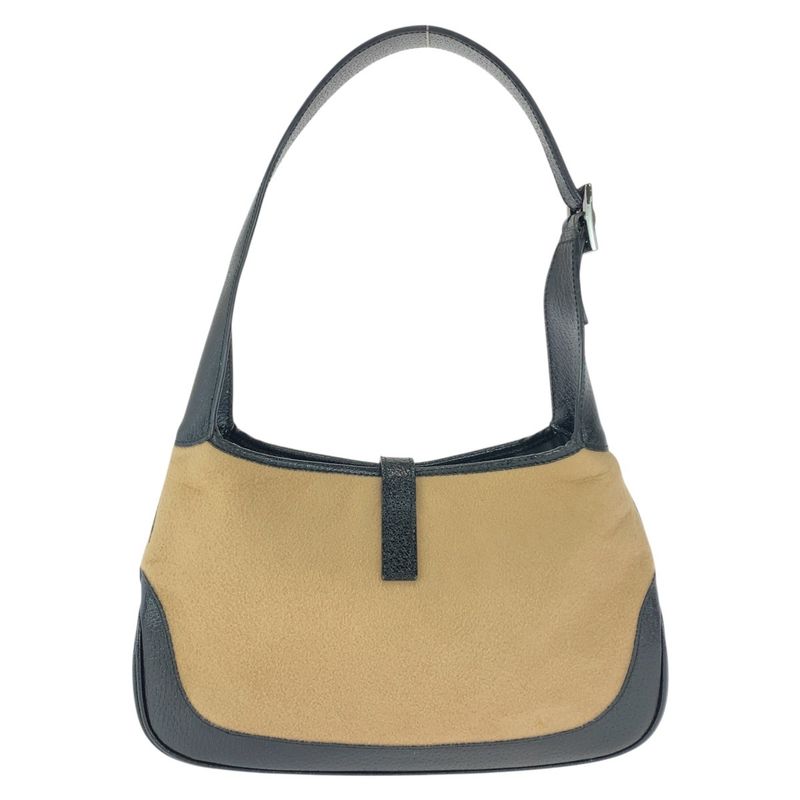Gucci Jackie Line Beige Black Silver Hardware Canvas/leather 001 3735 Shoulder