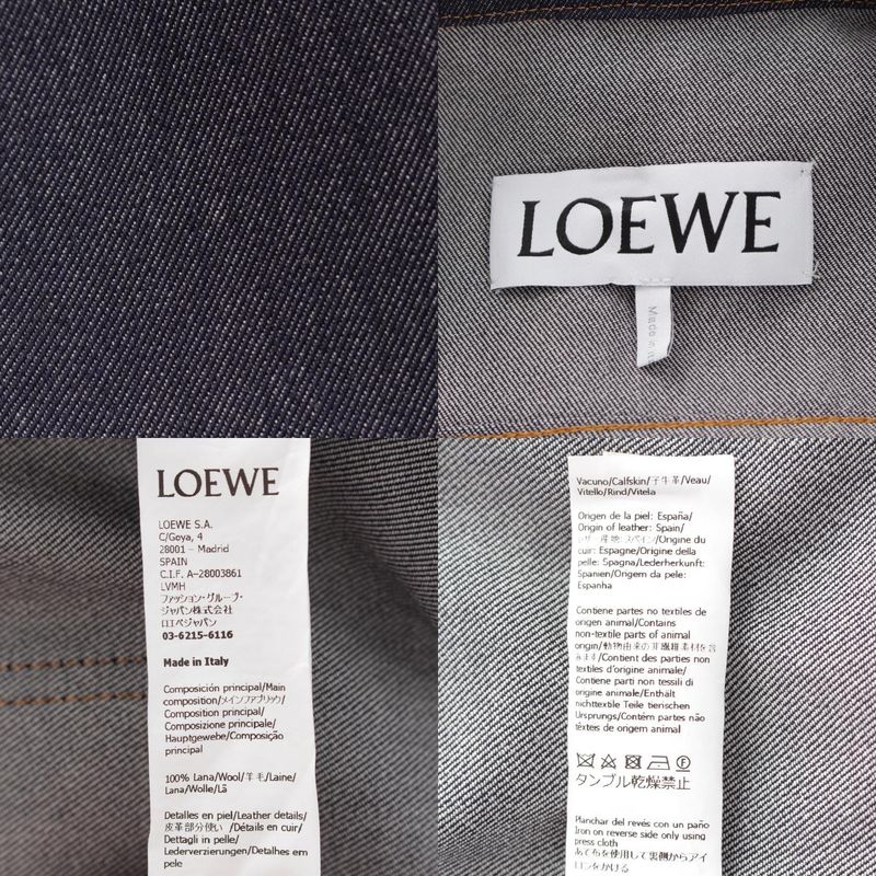 Loewe Denim Wool Calfskin Work Anagram Leather Patch Tailored Jacket Light