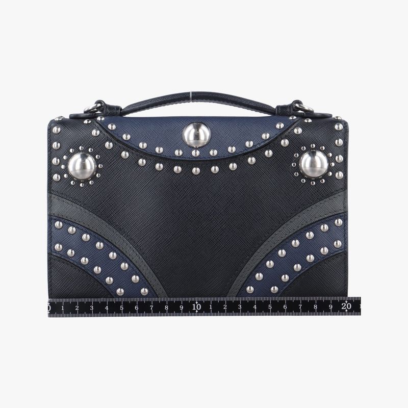 Prada Studded Crossbody Black And Navy Saffiano Leather Bt0970180
