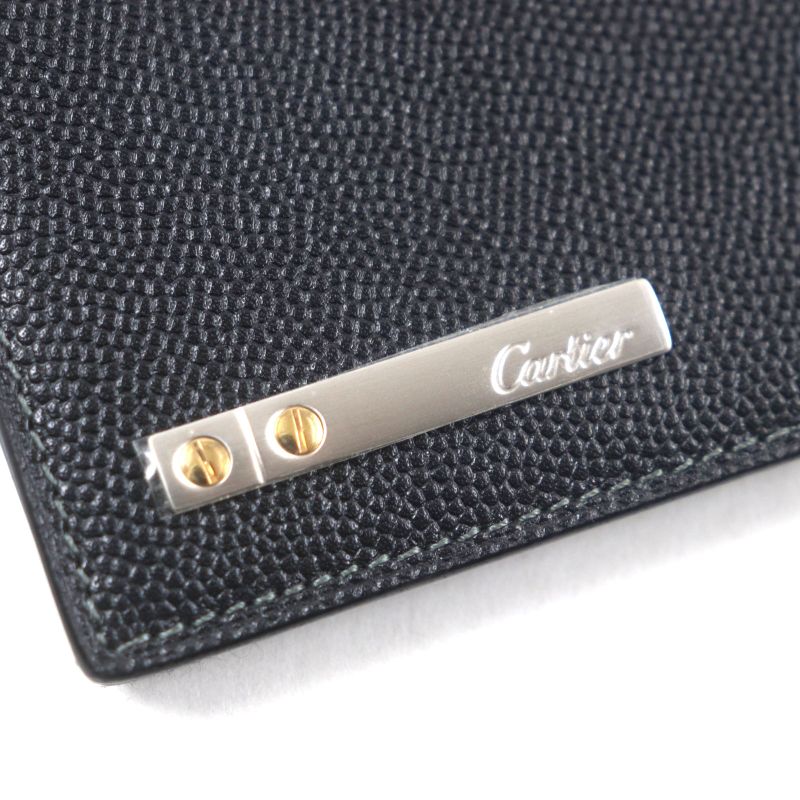 Cartier Santos Leather Logo Plate Fold Business Card Holder Pass Case Card