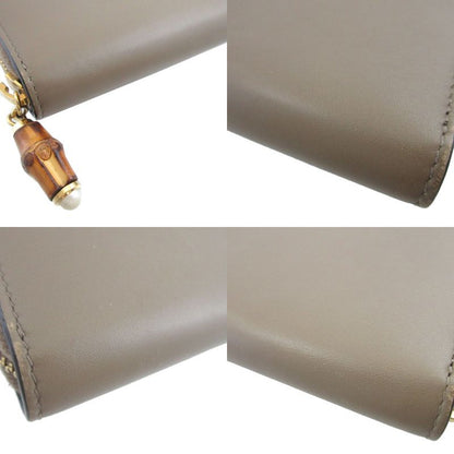 Gucci Bamboo 453158 Leather Beige Round Zipper Long Wallet 0319 Gucci
